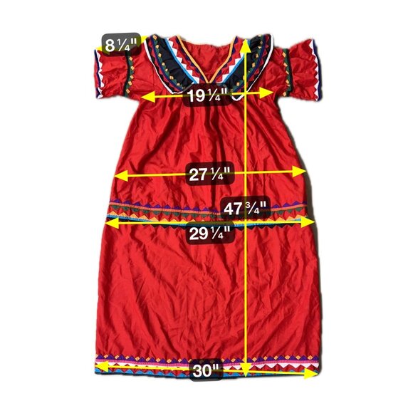 Vintage Seminole Native American Indian Patchwork Red Dress Womens Handmade 70s - Picture 5 of 5